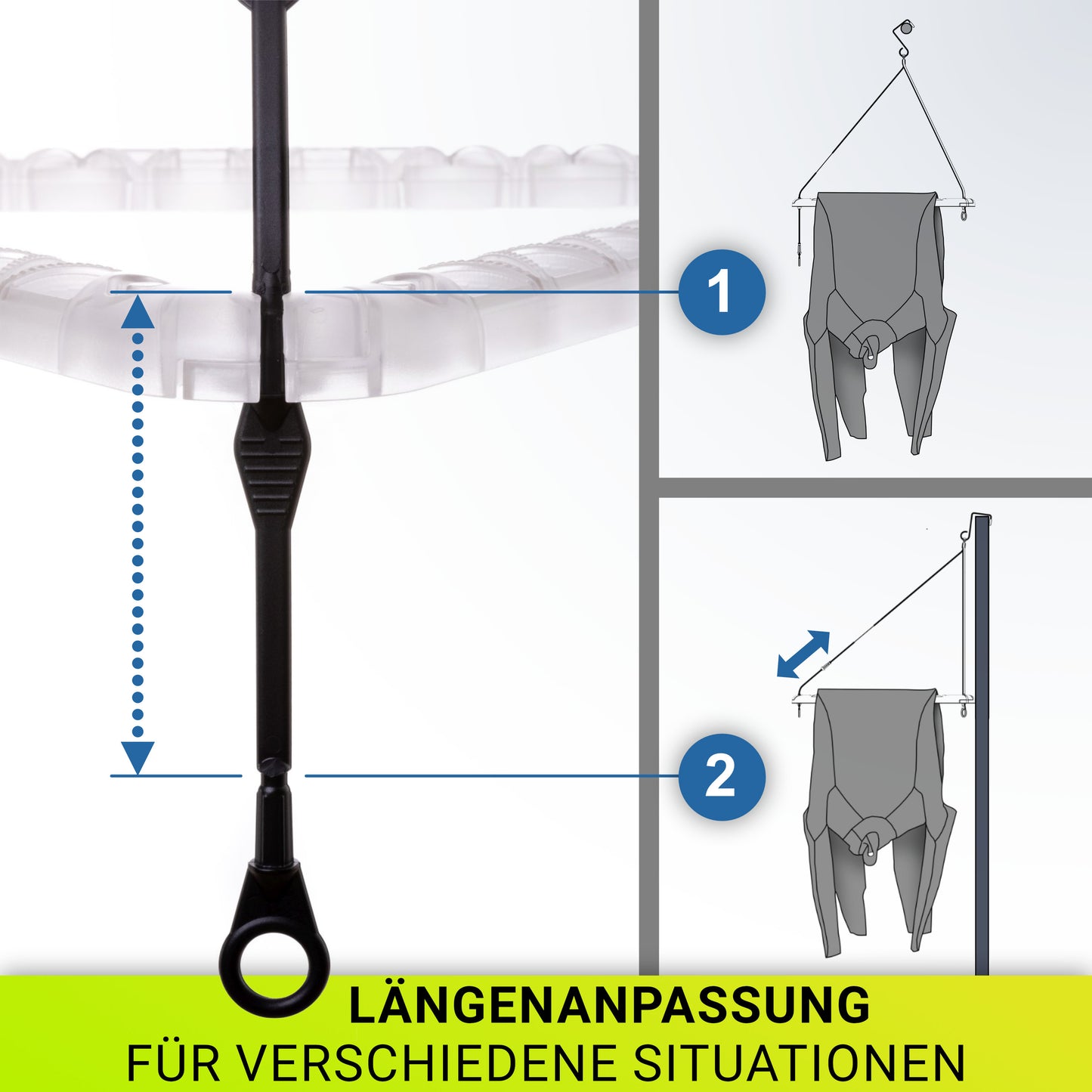 Längenverstellbarer DRYANGL Aufhängebügel – perfekt für verschiedene Aufhängehöhen und Situationen