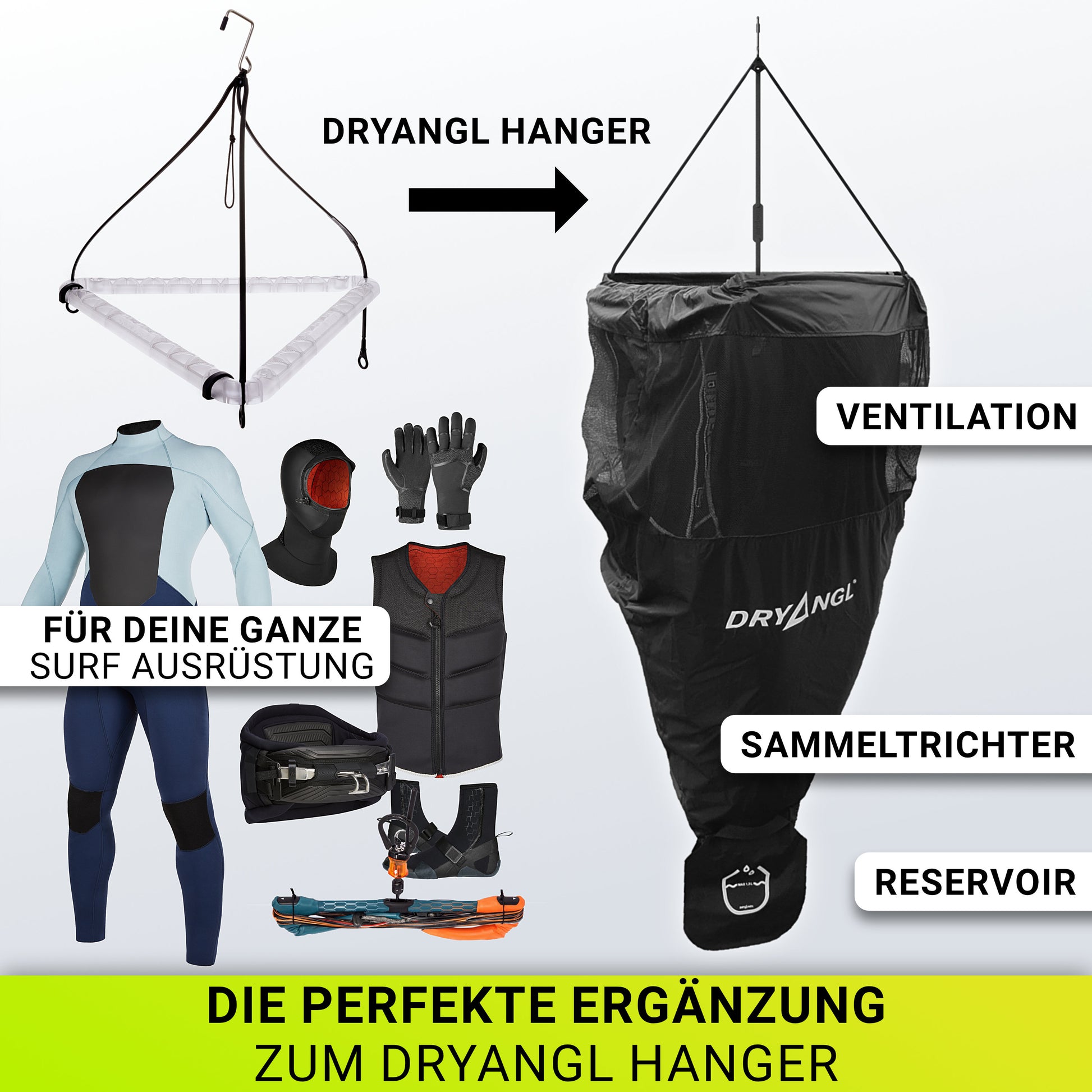 Trocknungsset mit Dripper & Hanger – für komplette Surf- und Kite-Ausrüstung