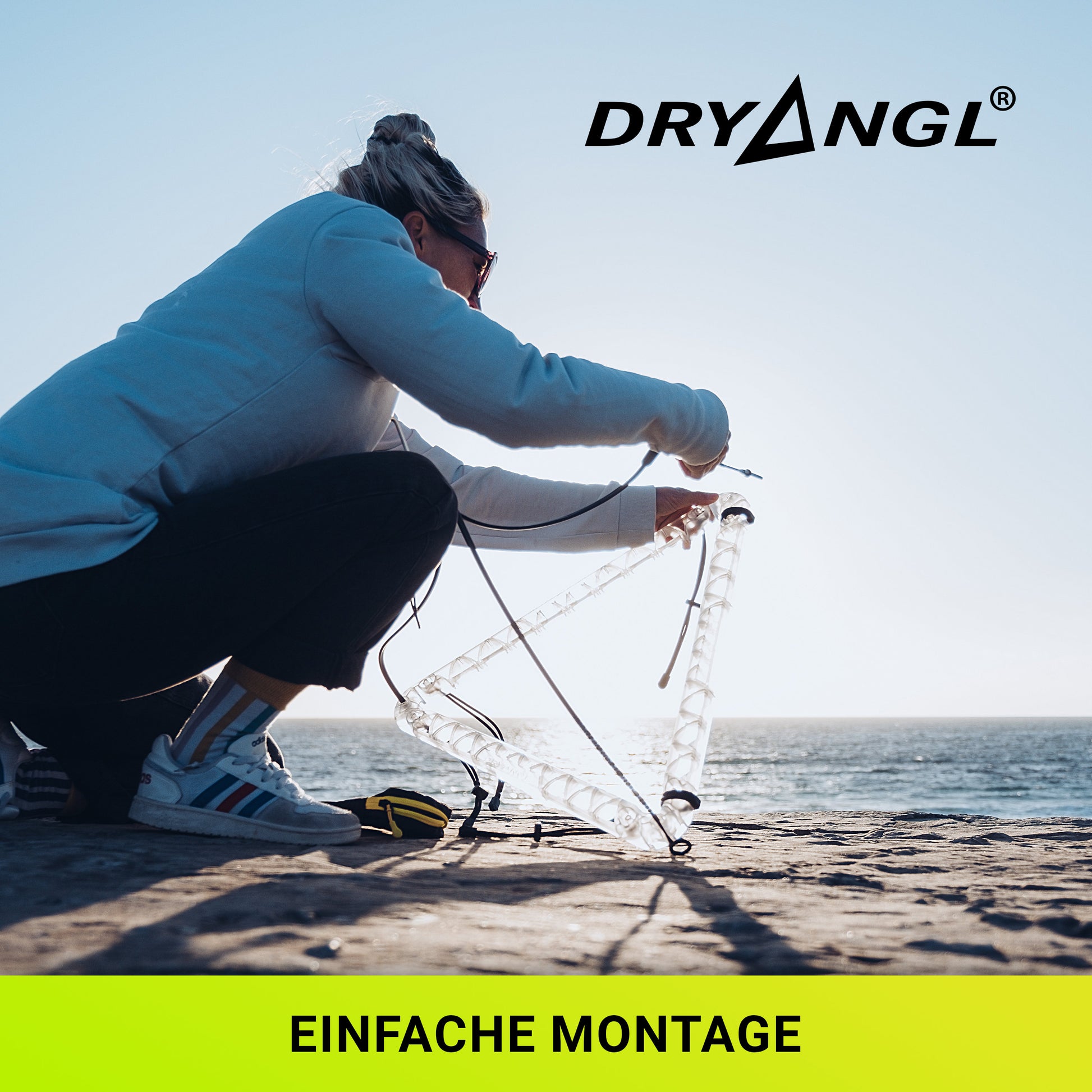 Einfache Montage des DRYANGL Aufhängebügels – schnell einsatzbereit am Spot
