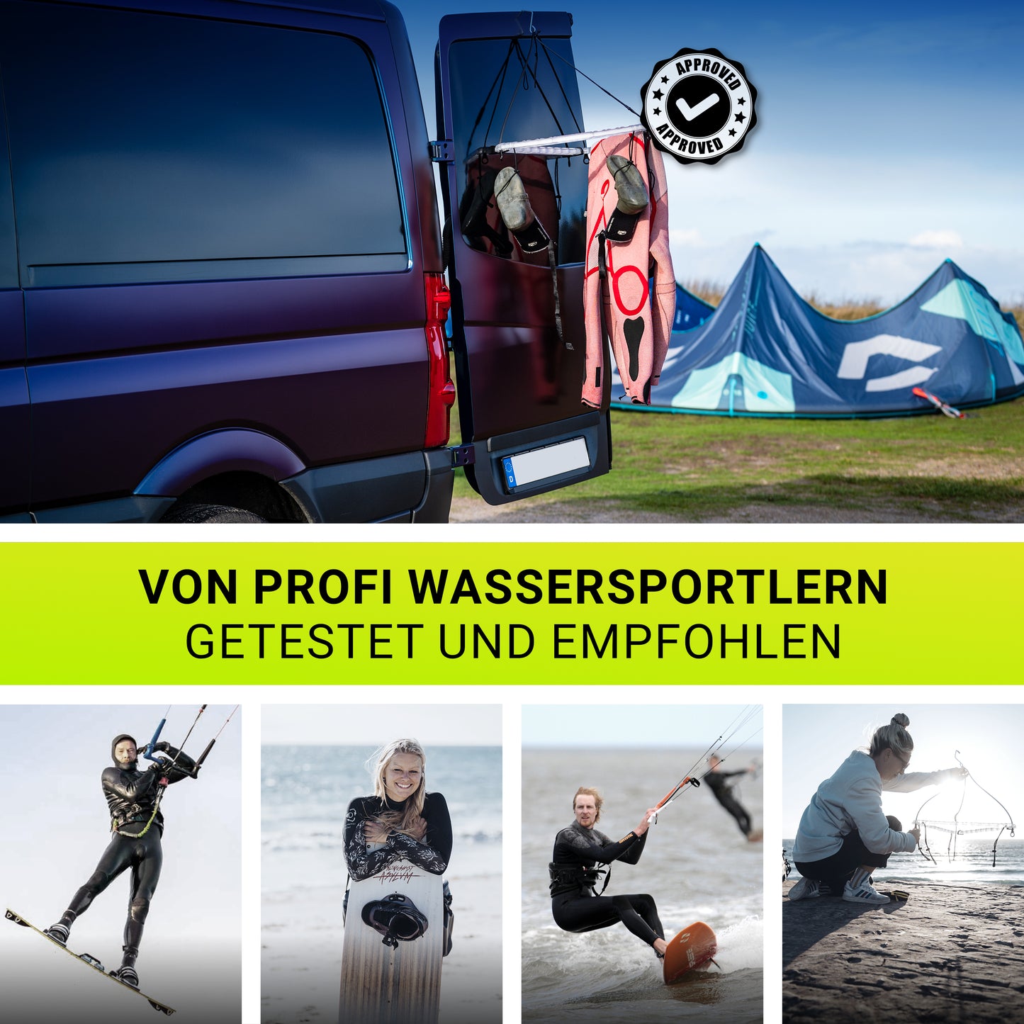 Von Profi-Wassersportlern empfohlener DRYANGL Hanger – im Einsatz beim Kitesurfen und Camping