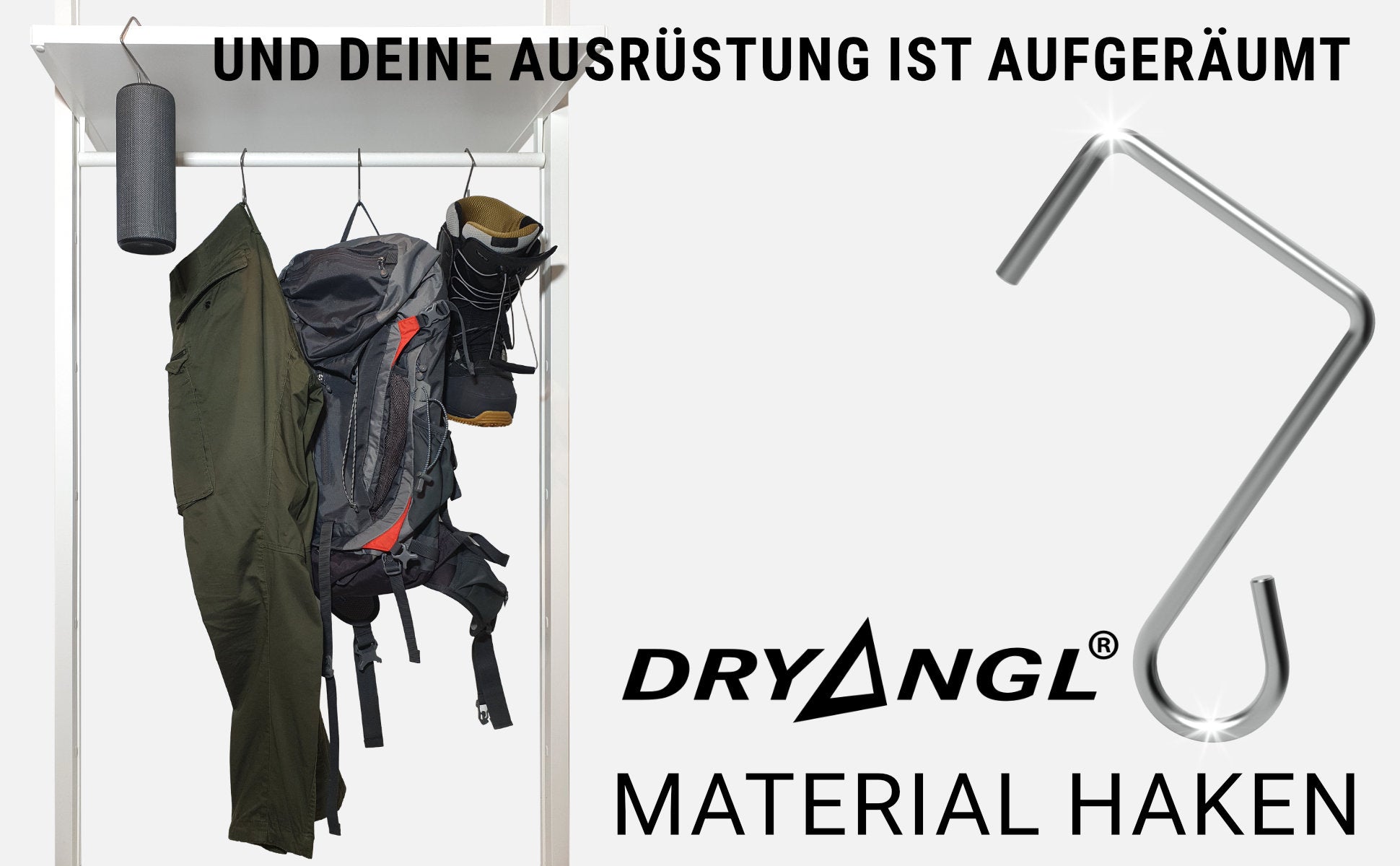 Materialhaken von DRYANGL – clevere Aufhängelösung für Ausrüstung & Kleidung – Bild Nr. 02.