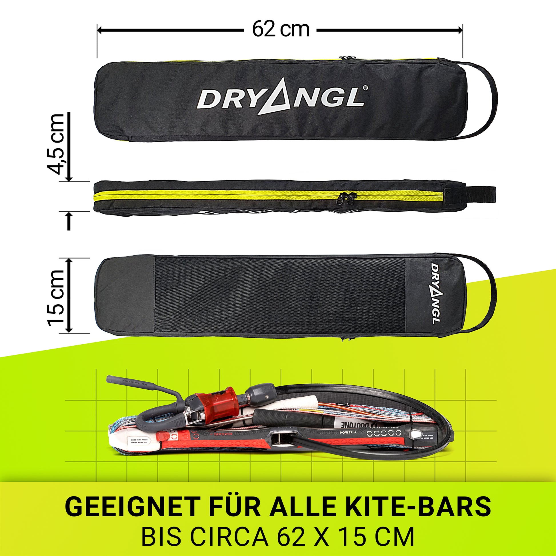 Dryangl KiteBarBag – Maße und Passform für Kite Bars bis 62x15 cm