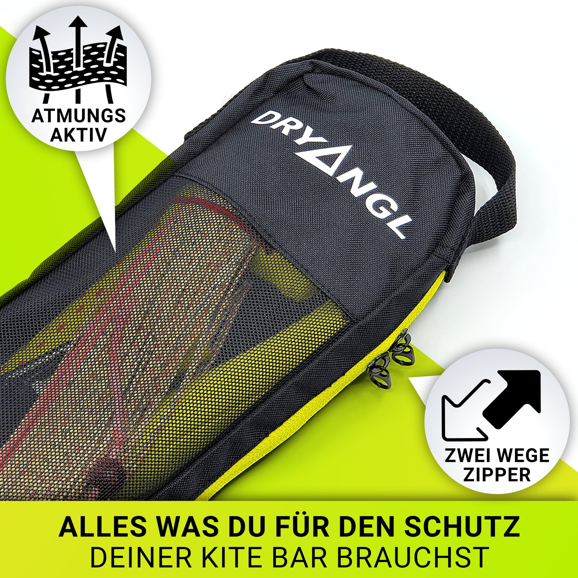 Dryangl KiteBarBag – Schutz für Kite Bar mit atmungsaktivem Netzmaterial und Zwei-Wege-Reißverschluss
