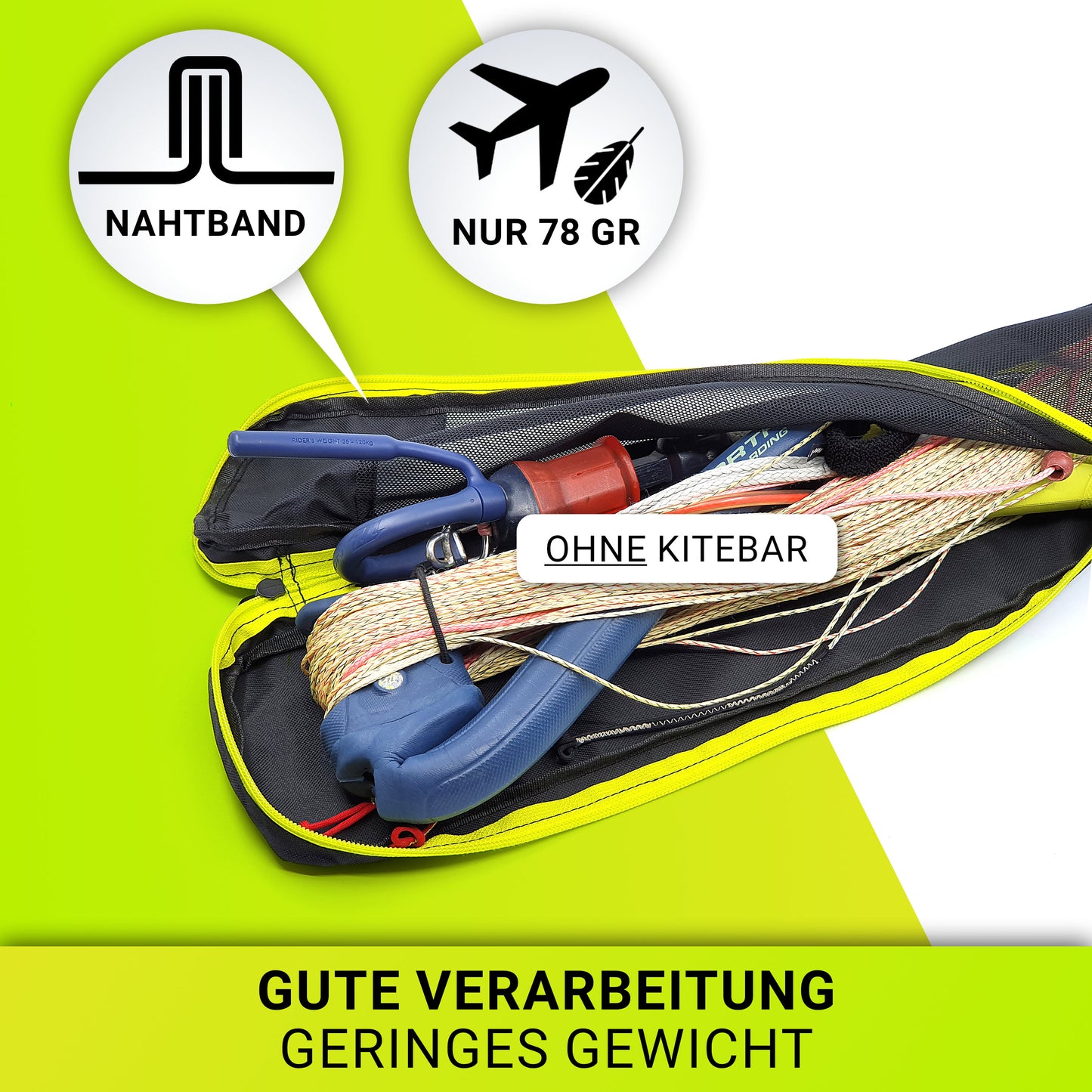 Dryangl KiteBarBag – Detailansicht Verarbeitung und geringes Gewicht von 78 g