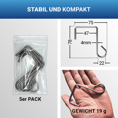 Stabile Edelstahl-Haken im 5er Pack – kompakt, leicht und tragfähig