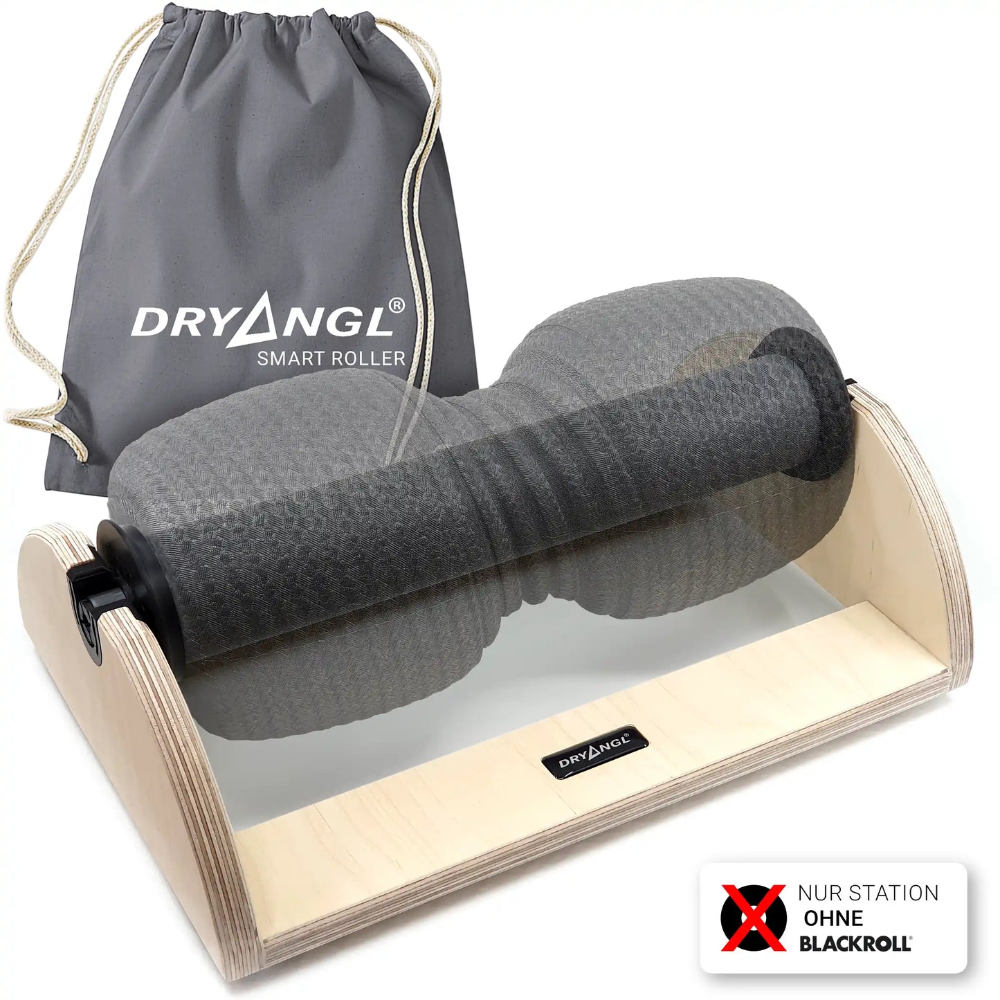 DRYANGL SmartRoller Holz-Station für Blackroll Faszienrollen inklusive Transportbeutel – Nur Halterung ohne Rolle.